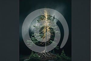 Maginficent Large Norway Spruce Tree Lightning Dark Clouds Sky by Generative AI