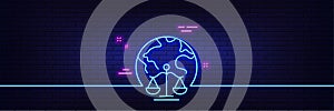 Magistrates court line icon. Justice scales sign. Neon light glow effect. Vector