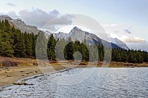 Magline Lake with rocky mountains in the background