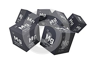 Magnesium, 3D rendering of symbols of the elements of the periodic table, atomic number, atomic weight, name and symbol