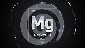 Magnesium as Element 12 of the Periodic Table 3D animation on silver background