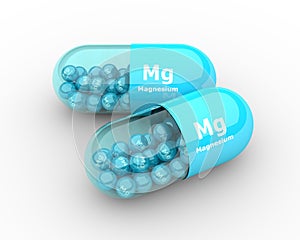 Magnesium capsule with granules lying on table