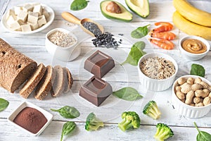 Magnesium-rich foods on the wooden table