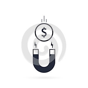 Magnet attracting money sign. Flat design icon  vector illustration
