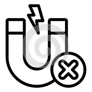 Magnet attraction ban line icon, prohibited items concept. Vector graphics. Lightning, magnet energy forbidden sign on photo