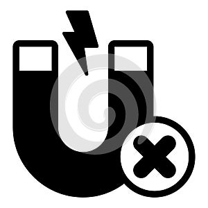 Magnet attraction ban solid icon, prohibited items concept. Vector graphics. Lightning, magnet energy forbidden sign on photo