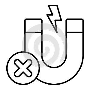 Magnet attraction ban thin line icon, prohibited items concept. Vector graphics. Lightning, magnet energy forbidden sign photo