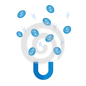The magnet attracts money. The concept of attracting money. Modern vector illustration. Isolated on a white background