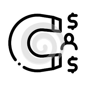 Magnet attracts money icon vector outline illustration