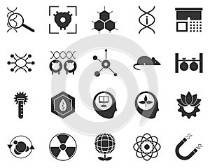 Magnet. Bioengineering glyph icons set. Biotechnology for health, researching, materials creating. Molecular biology, biomedical