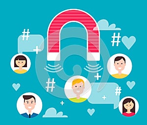 Magnet Engaging Followers. Social Media Marketing Concept