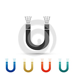 Magnet icon isolated on white background. Horseshoe magnet, magnetism, magnetize, attraction. Set elements in colored