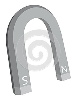 Magnet icon with two poles north and south isolated on white. Magnetism, magnetize, attraction concept. Power symbol in photo