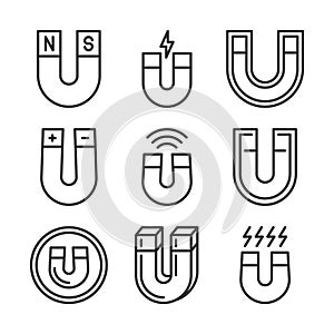 Magnet Icons Set. Magnetism and Magnetic Equipment. Vector