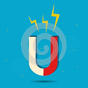 Magnet illustration in flat style. Magnetism, magnetize or attraction concept. Vector illustration