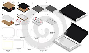 Magnet lock rigid box 3d mockup with dieline