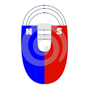 Magnet and magnetic field directions between poles. The study of physics. Flat icon of a magnet