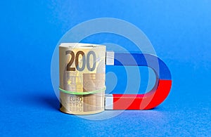 The magnet is magnetized to Euro bundle. Attracting money and investments for business purposes and startups. Increase profits photo