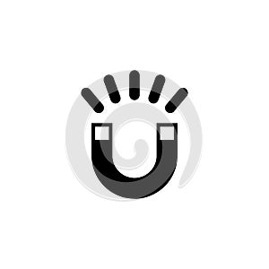 Magnet Power, Magnetic Horseshoe, Magnetism. Flat Vector Icon illustration. Simple black symbol on white background. Magnet Power