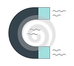 Magnet pulling in flat line color isolated vector object
