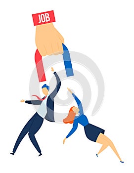 Magnet work people pulls, businessman concept, manager success, horseshoe man attraction, design, flat style vector