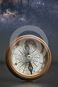 Magnetic compass with the Milky Way in the backgroound