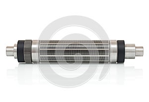 Magnetic cylinder for die cut on rotary printing press isolated on white background with shadow reflection.