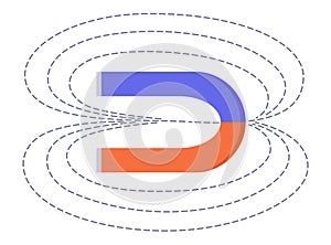 Magnetic force and electromagnetic field. Polar magnet scheme. Educational magnetism physics presentation, horseshoe and