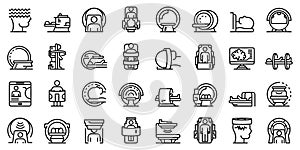 Magnetic resonance imaging icons set, outline style