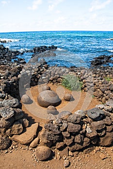 Magnetic round stone in Te Pito Kura, Easter island, Chile