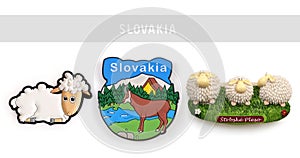 Magnetický suvenýr ze Slovenska. Překlad nápisu: název horského jezera Shtrbske Pleso