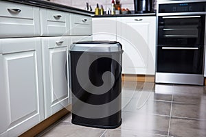 magnetically sealed trash can in the kitchen
