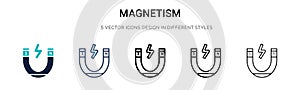 Magnetism icon in filled, thin line, outline and stroke style. Vector illustration of two colored and black magnetism vector icons