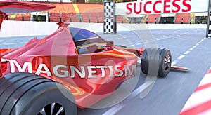 Magnetism and success - pictured as word Magnetism and a f1 car, to symbolize that Magnetism can help achieving success and