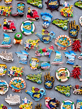 Magnets souvenirs for sale in Sicily