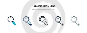 Magnification lens icon in different style vector illustration. two colored and black magnification lens vector icons designed in