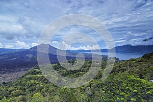 Magnificent andscape view of Batur lake and volcano view from Kintamani, Bali