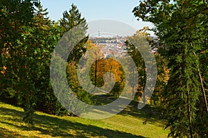 A magnificent autumn park in Prague. Park on Petrin hill photo