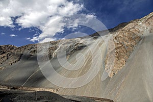 A magnificent and beautiful mountain under the blue sky and white clouds