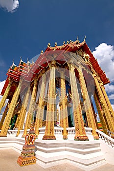 Magnificent Buddhist temple soars into blue sky