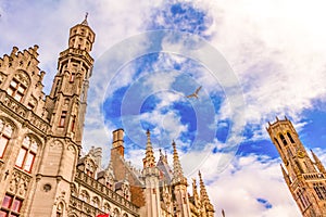 Magnificent buildings at Markt square Bruges Belgium