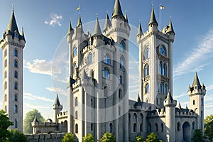 Marvelous Castle Comprising Towering Structures with Talented Architecture. AI generated photo