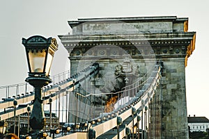 Magnificent Chain Bridge Szechenyi Lanchid in beautiful Budapest, Hungary