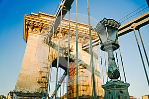 Magnificent Chain Bridge Szechenyi Lanchid in beautiful Budapest, Hungary