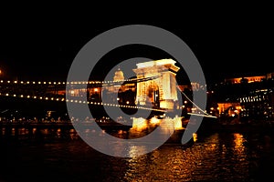 Magnificent Chain Bridge Szechenyi Lanchid at night in beautiful Budapest, Hungary