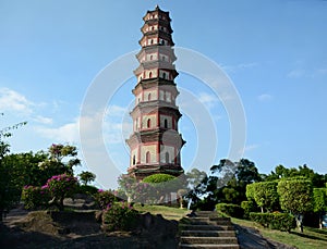 Magnificent Chinese pagoda named Panyu Lian Hua Ta in Lotus Hill. Guangzhou, China