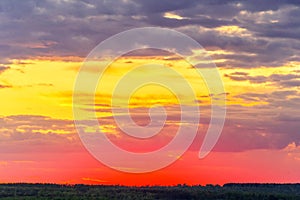 Magnificent colorful sunset in the steppe