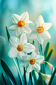 Magnificent delicate spring daffodils symbolize the awakening of wildlife and the arrival of a new season. Pastel colors