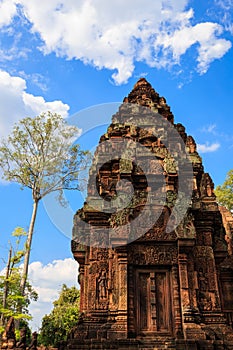 Magnificent Enclosure Tower in Banteay Srey Temple, Cambodia