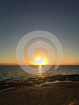 Magnificent Golden Glowing Sunset At Island Beach